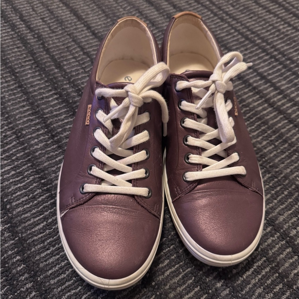 ☀️Ecco Wine Burgundy Metallic Leather Extra Width lace preppy minimalist work 9
